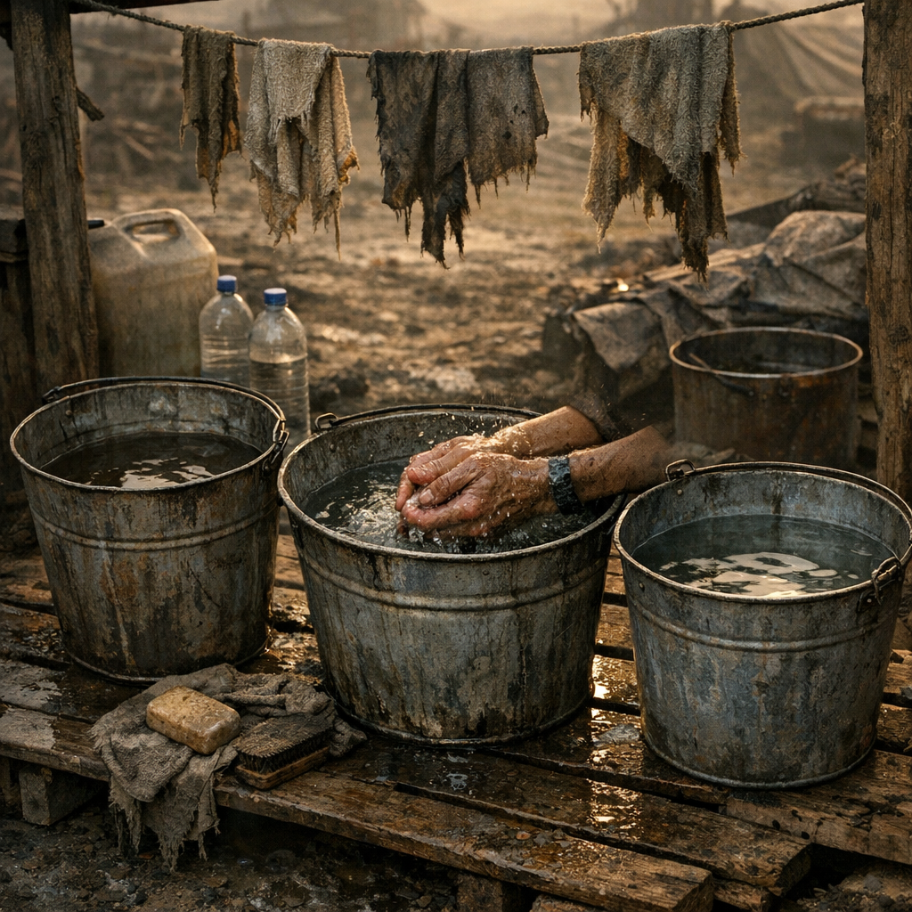 Drei-Eimer-Waschplatz