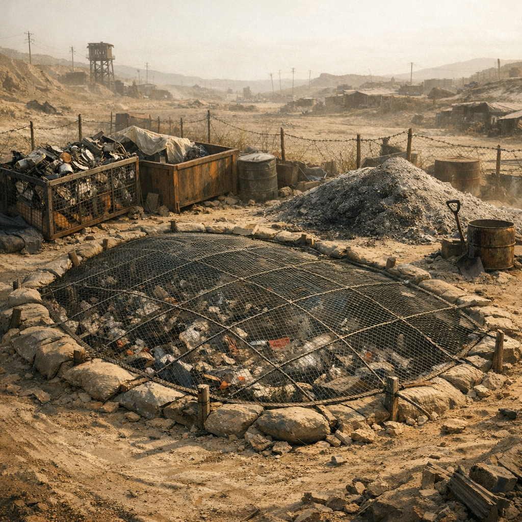 Müllgrube mit Fliegendraht